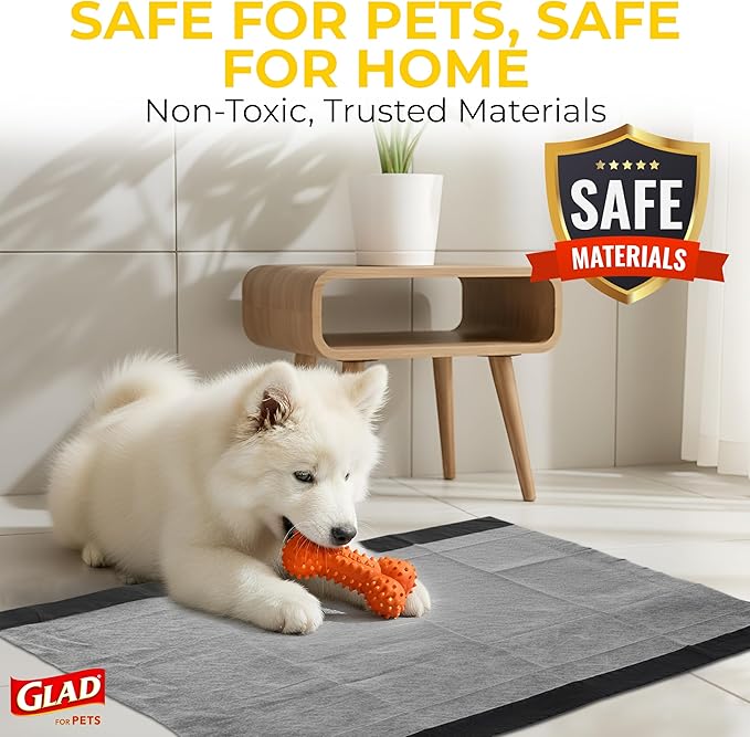 Glad for Pets Extra Large Charcoal Dog Training Pads, Absorbent Leak Proof Pee Pads for Dogs and Puppies, Odor Control Potty Pads with Activated Carbon, 28 x 30 Inches, 30 Count