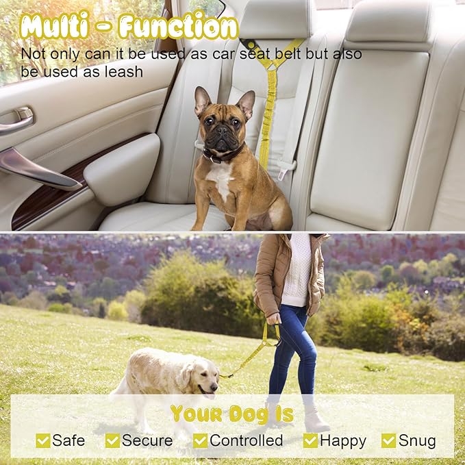 BWOGUE Pet Dog Cat Seat Belts, Car Headrest Restraint Adjustable Safety Leads Vehicle Seatbelt Harness (1 Pack, Yellow, Elastic)