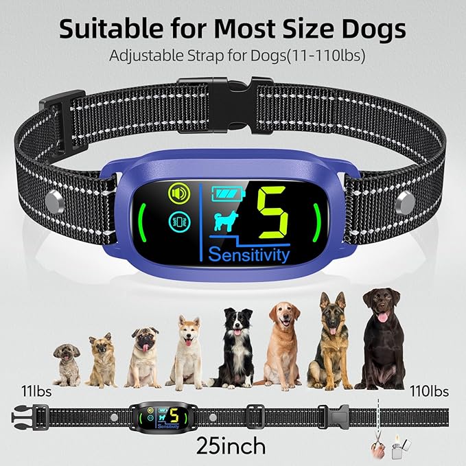 FAFAFROG Dog Bark Collar, Rechargeable Smart Collar, Anti Barking Training Collar with 5 Adjustable Sensitivity Beep Vibration, Bark Collar for Large Medium Small Dogs (Purple)