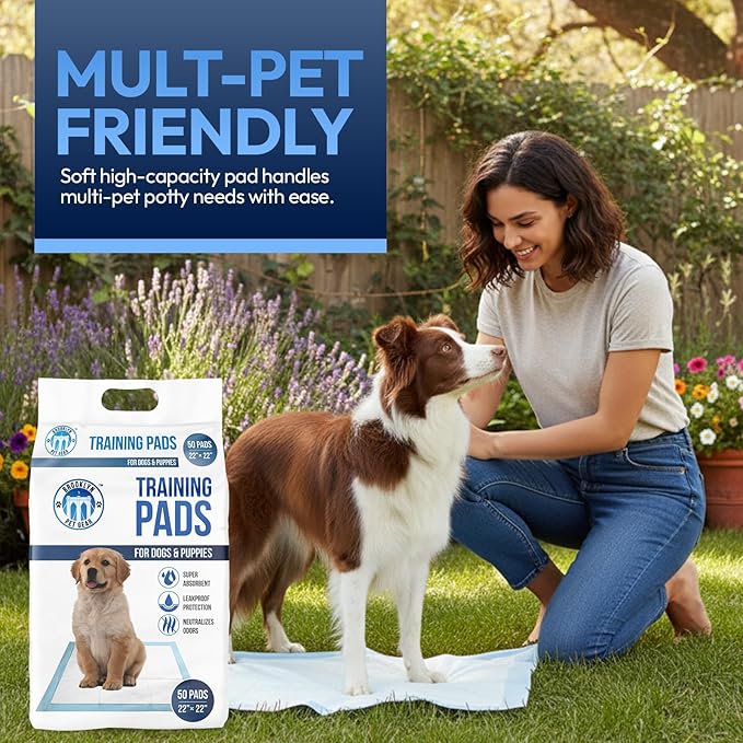 Training Pads for Dogs & Puppies, Super Absorbent, Leak-Proof Protection, Odor-Neutralizing, Disposable Puppy Pads Essentials 22"x22" 50 Count - BROOKLYN PET GEAR