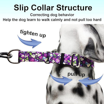 Martingale Collar for Dogs with Buckle Floral No Pull Training Dog Collars (Purple Floral, Medium)