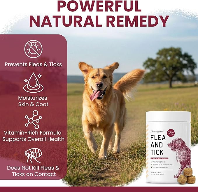 Chewable Flea and Tick Prevention for Dogs - 180 Delicious Soft Chews for Small and Large Dogs - Gluten, GMO, and Corn Free, Made in The USA