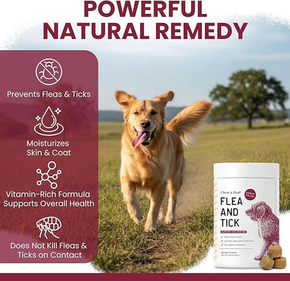 Chewable Flea and Tick Prevention for Dogs - 180 Delicious Soft Chews for Small and Large Dogs - Gluten, GMO, and Corn Free, Made in The USA