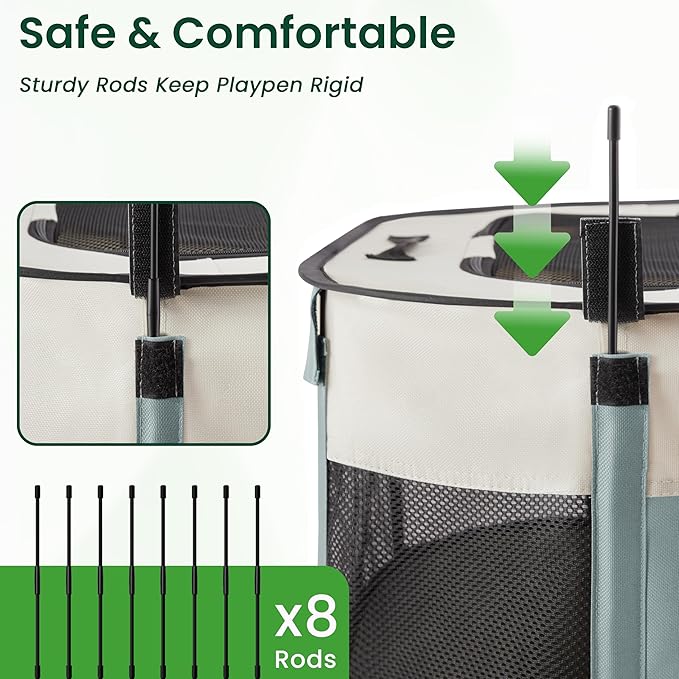 Love's cabin Pet Puppy Dog Playpen, Large Dog Tent Crates Cage Indoor/Outdoor, Portable Exercise Playpen for Cat, Foldable Pop Up Dog Kennel Playpen with Carring Case (L, Gray Green)