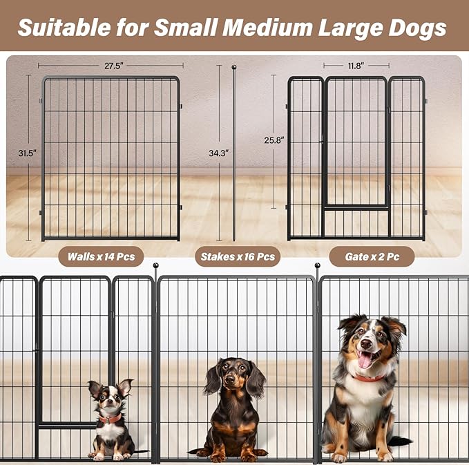 Simple Deluxe Dog Playpen Outdoor, Portable Dog Playpen for Travel, Camping, 32" Height 16 Panels Heavy Duty Dog Pen for Small/Medium Dogs, Black