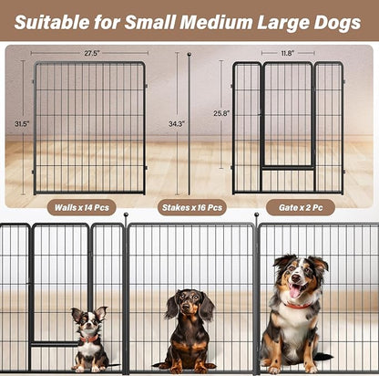 Simple Deluxe Dog Playpen Outdoor, Portable Dog Playpen for Travel, Camping, 32" Height 16 Panels Heavy Duty Dog Pen for Small/Medium Dogs, Black