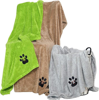 Dogvingpk Extra Large Dog Towel - Pack of 3 - Super Absorbent Soft Microfiber Pet Bath Grooming Towels for Drying Dogs and Other Pets (XL-55" * 36", Green and Brown and Gray)