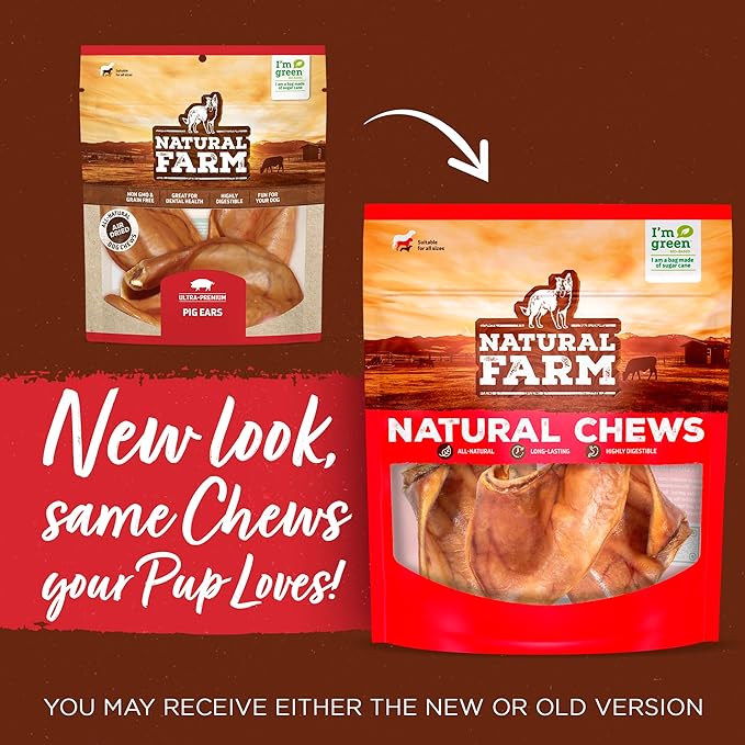 Natural Farm Pig Ears for Dogs (25 Pack), All-Natural WholeThick Pigs Ears, Single Ingredient & Highly Digestible, Better Than Rawhide- Dog Snacks, Dog Pig Ears for Puppy, Medium & Large Dogs