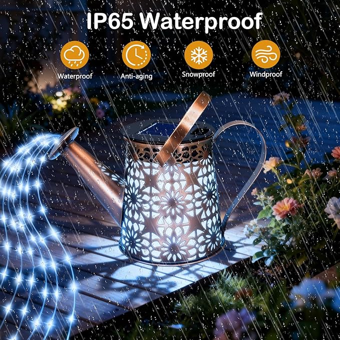 YJFWAL Solar Watering Can Lights Replacement Top, 3.6in Round Panel with 3.5Ft 80 Led Copper Wire String Lights for Solar Lantern Water Can Battery Box Accessories
