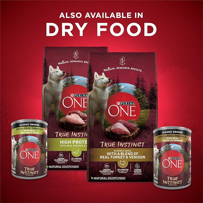Purina ONE Natural Grain Free Wet Dog Food Variety Pack, True Instinct Classic Ground - 13 Ounce (Pack of 6)