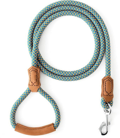 Mile High Life Leather Dog Leash, Heavy Duty Strong Genuine Leather Handle Rope Leash Soft and Comfortable for Small Medium Large Dogs (Peacock Blue, 60 Inch)