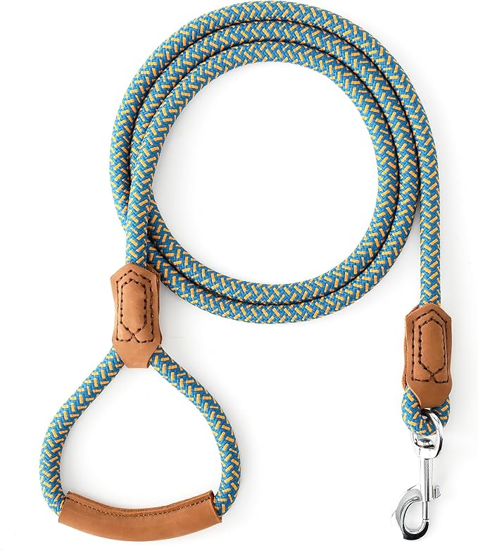 Mile High Life Leather Dog Leash, Heavy Duty Strong Genuine Leather Handle Rope Leash Soft and Comfortable for Small Medium Large Dogs (Peacock Blue, 72 Inch)