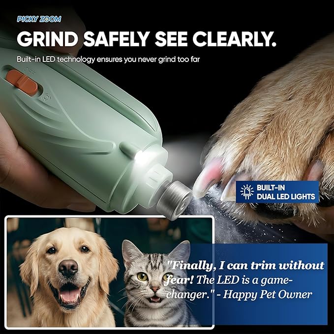 2-in-1 Dog & Cat Nail Clippers and Grinder with Light – Upgraded Safety Guard to Avoid Overcutting, Sharp Blade, Painless Quiet Pet Nail Claw Trimmers, Professional Grooming Tool for Large Small Pets