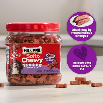 Milk-Bone Soft & Chewy Dog Training Treats Made with Real Filet Mignon, Mini Size, 18 Oz. Bag