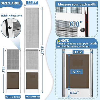 Dog Door for Sliding Glass Door Insert, Height Adjustable from 44" to 84"