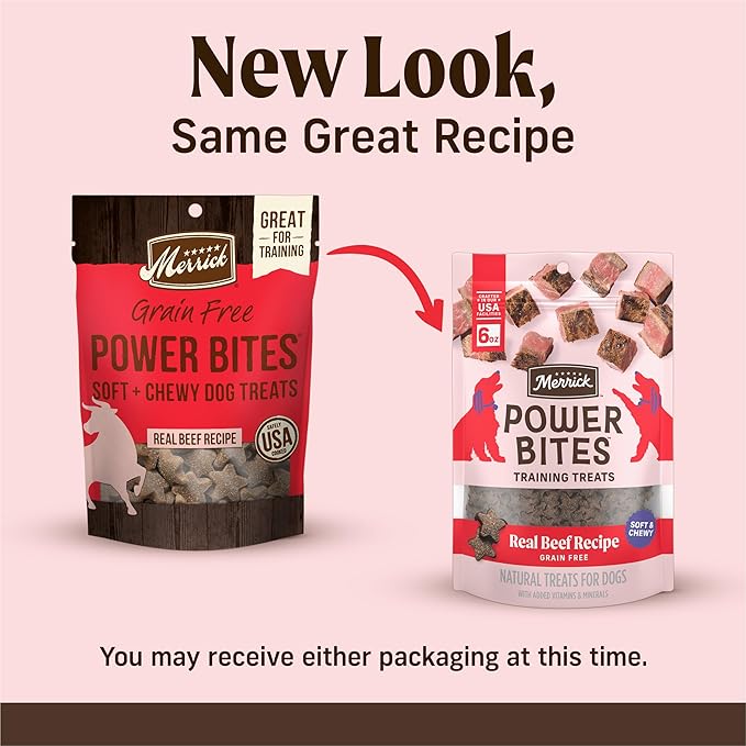 Merrick Power Bites Natural Soft And Chewy Real Meat Dog Treats, Grain Free Snack With Real Beef Recipe - 6 oz. Bag
