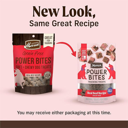 Merrick Power Bites Natural Soft And Chewy Real Meat Dog Treats, Grain Free Snack With Real Beef Recipe - 6 oz. Bag