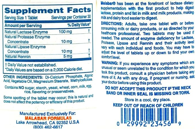 Malabar Complete Milk Digestant - 30 Tablets