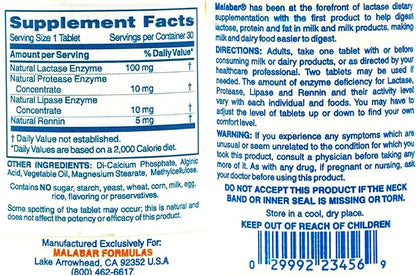 Malabar Complete Milk Digestant - 30 Tablets