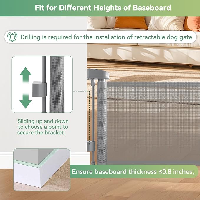 14" Tall Short Dog Gate to Step Over, Retractable Mesh Pet Door for Small Puppy, Extended up to 55" Wide for Indoor Stairs Doorways and Hallway - Grey