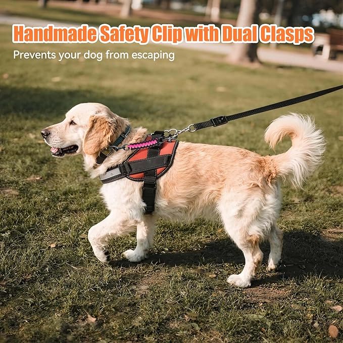 Dog Collar Safety Clip, Collar Companion, Handmade Backup Safety Strap, Double-Ended Clip Leash Connector, Suitable for Dog Harnesses, Prong, Pinch Collars (Black,Pink, 1 Pack)