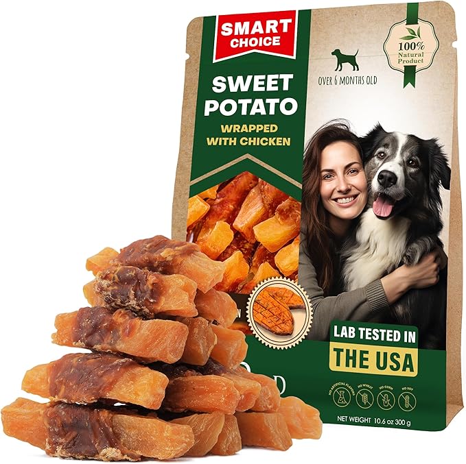 Dog Sweet Potato Wrapped with Chicken & Pet Natural Chew Treats - Grain Free Organic Meat & Human Grade Dried Snacks in Bulk - Best Twists for Training Small & Large Dogs - Made for USA (Sweet Potato)