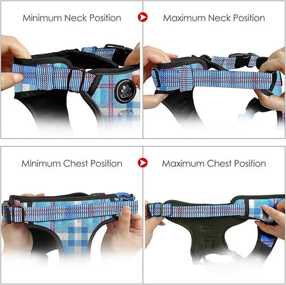 NESTROAD No Pull Dog Harness with Leash, Reflective No Choke Pet Vest Harness,Adjustable Soft Padded Dog Harness with Easy Control Handle for Large Dogs(Checkered Blue,Large)