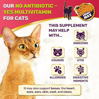 Cat Multivitamin Complex with Turkey Flavor – Natural Cat Antibiotic Liquid Alternative to Help with Allergies, UTIs & Cough – Herbal No Antibiotic Yes Multivitamin for All Breeds – 2 Oz
