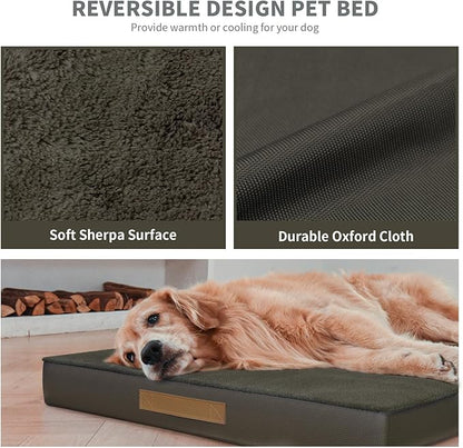 Plush Orthopedic Dog Bed for Medium Dogs & Puppies, Waterproof Dog Beds 29x18 Inch with Removable Washable Cover, Egg Crate Foam Flat Pet Mat, Coffee