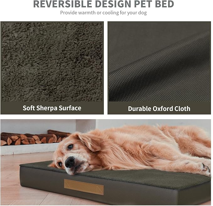 Orthopedic Dog Crate Bed for Extra Large Dogs, XXL Waterproof Comfort Pet Bed with Egg Crate Foam 47x29 Inch, Removable Oxford Cover, Coffee