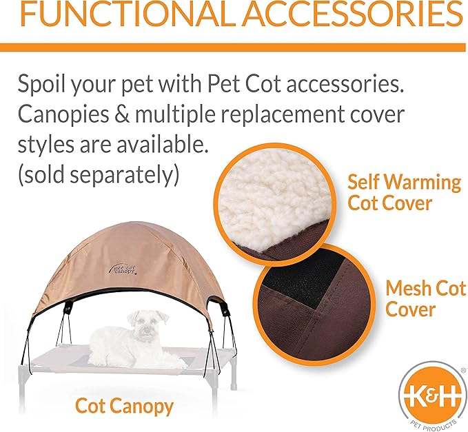 K&H Pet Products Bolster Dog Cot, Cooling Indoor Outdoor Elevated Cot Hammock Dog Bed with Removable Washable Bolsters, Washable Mesh Cover, Raised Metal Frame - Medium 32 X 25in Chocolate