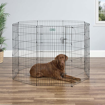 MidWest Homes for Pets 42-Inch Exercise Pen, for Indoor and Outdoor Use, 16 Sq Feet of Play, Single Door Folding Dog Pen, with Large Door Opening & Secure Latch, Easy to Set Up, Foldable Dog Playpen