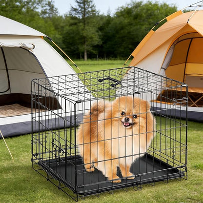 Sweetcrispy 30 Inch Single Door Dog Crate, Metal Pet Kennel with Secure Lock, Foldable Design, Removable Tray for Easy Cleaning, Portable Puppy Cage for Small Dogs, Ideal for Training & Travel