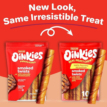 HARTZ Oinkies Natural Smoked Pig Skin Twist Dog Treat Chews - 10 Pack