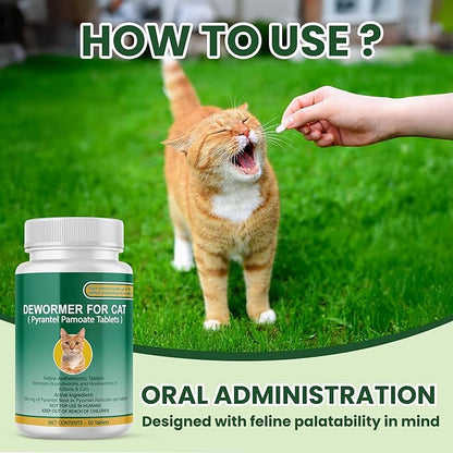 Cat & Kitten Dewormer for All Wormers, Pyrantel Pamoate, Roundworms & Hookworms, 50 Tablets
