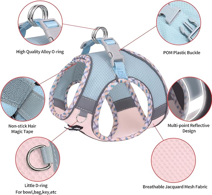 AIITLE Escape-Proof Dog Harness - Extra Soft Jacquard Fabric with Moisture-Wicking Lining, Adjustable Fit for Boston Terrier, Pekingese - Running, Playdates, Outdoor Adventures (Blue-Pink, L)