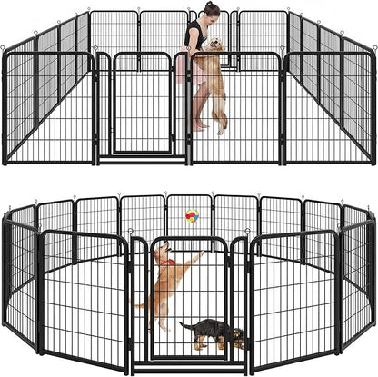 Kfvigoho Dog Playpen Outdoor Extra Wide 16 Piece Panels Heavy Duty Dog Fence 40" Height Anti-Rust with Doors Portable for RV Camping Yard, Total 42FT, 140 Sq.ft, Snowy Black