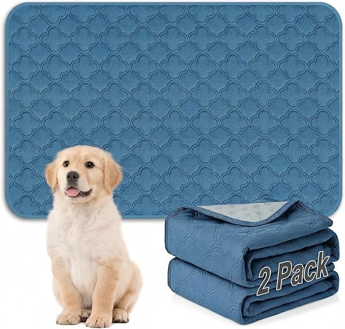 FunFurry Washable Pee Pads for Dogs - 2 Pack Reusable Pee Pads，Waterproof Puppy Pads，Pet Training Pads，Super Absorbent with Dog Paw Shape Non-Slip Backing (Blue, 24" X 36" - 2 Pack)