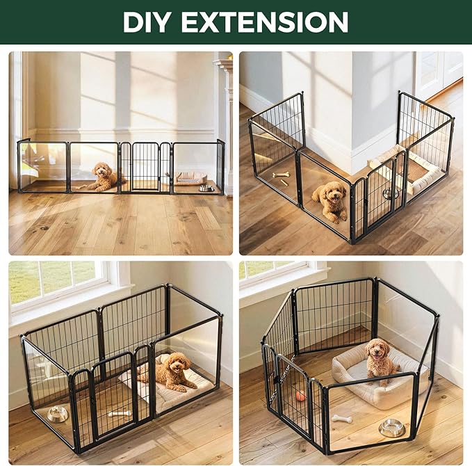 FXW AuraSpace Pro Acrylic & Wire Mesh Indoor Dog Playpen, 24" Height 6 Panels Metal Dog Pen for Puppies & Small Dogs, Black│Patented