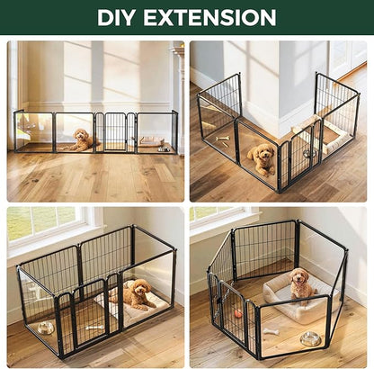 FXW AuraSpace Pro Acrylic & Wire Mesh Indoor Dog Playpen, 24" Height 6 Panels Metal Dog Pen for Puppies & Small Dogs, Black│Patented