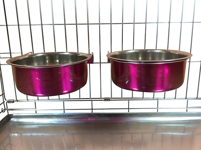 Ellie-Bo Pair of Dog Bowls for Crates, Cages or Pens and 3 Sizes (2.0Ltr Large, Pink)