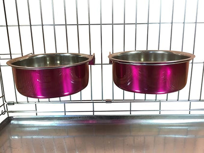 Ellie-Bo Pair of Dog Bowls for Crates, Cages or Pens and 3 Sizes (2.0Ltr Large, Pink)