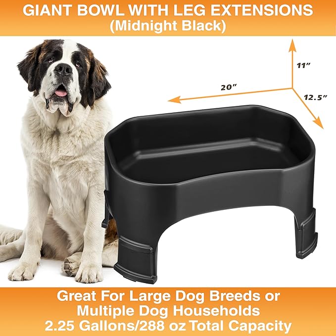 Neater Pet Brands Extra Large Water Bowl for Dogs, Elevated Outdoor Dog Water Bowl (2.25 Gallon XL Capacity), Big Trough Style Food Dish for Indoors or Outside, No Spill Large Dog Bowls, Black