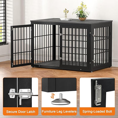 rehomerance 48 Inch Heavy Duty Dog Crate Furniture for Large Dogs, Decorative Pet House End Table, Extra Large Wooden Cage Kennel Furniture Indoor, Black and Gray