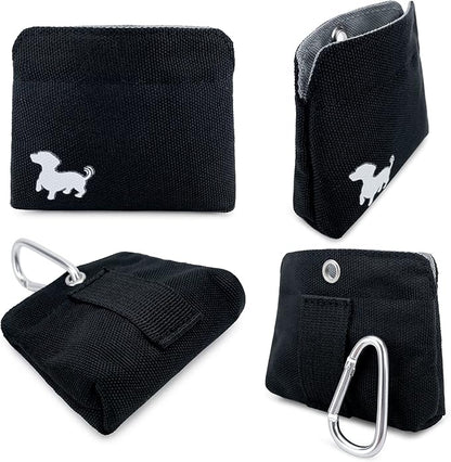 Extra Small Dog Treat Pouch – Slim Magnetic Pocket Dog Treat Bag for Walking & Training – Discreet Clip On Treat Pouch for Leash, Waistband or Pocket – Mess Free Storage (Black/Gray)