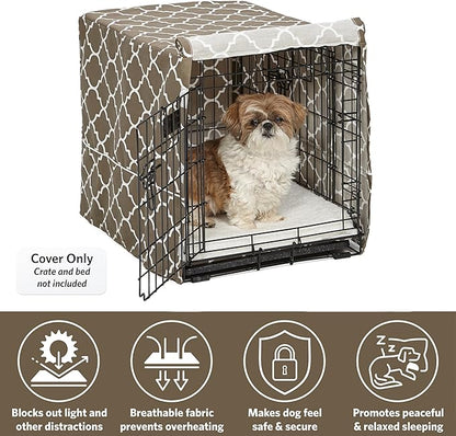 MidWest Homes for Pets Small Dog Crate Cover Featuring Teflon Fabric Protector, Poly-Cotton Privacy Kennel Cover Fits Most 24-inch Crates, Brown Designer Print, Washable, Reduces Barking
