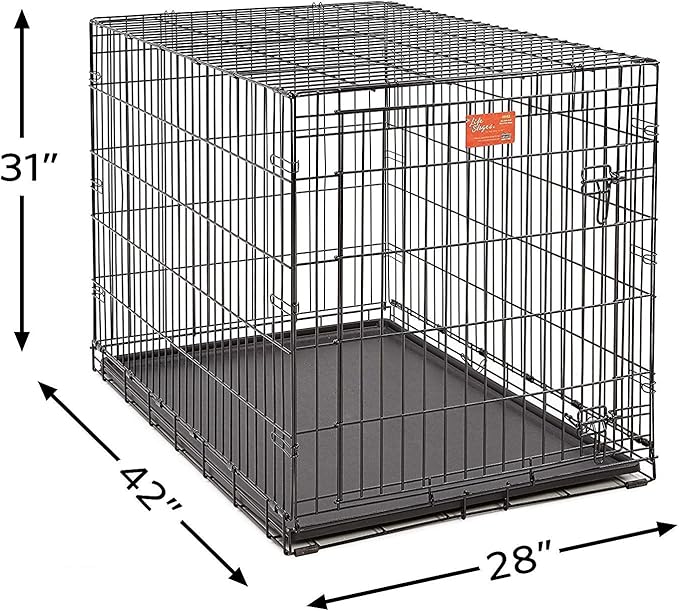 MidWest Homes for Pets 42-Inch LifeStages Crate for Large Breeds, 71-90 lbs, Single Door Folding Dog Crate with Divider Panel, Leak-Proof Tray & Secure Latch, Heavy-Duty & Easy to Assemble