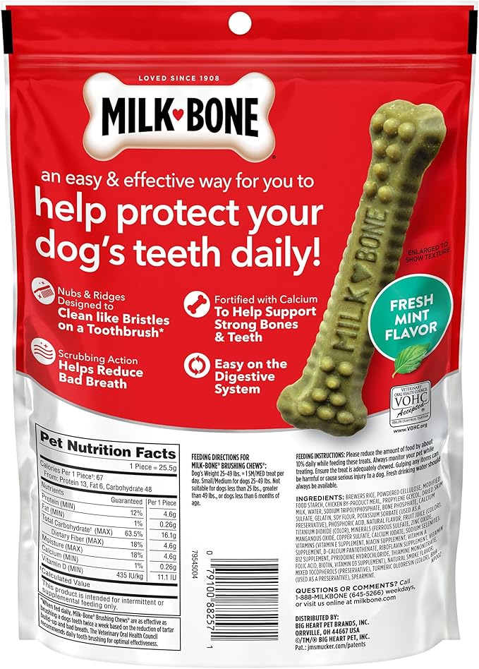 Milk-Bone Brushing Chews Original Chicken Flavor Daily Dental Dog Treats, Small/Medium, 7.1 Oz. Bag (Pack of 5) Dog Treats, Fresh Breath, Small/Medium, 7.1 Oz. Bags, 9 Bones Per Bag (Pack of 5)