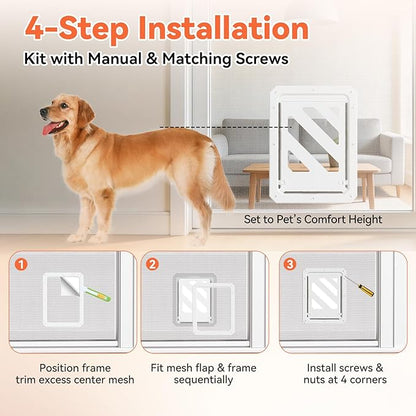 LIBBEPET Dog Door for Screen Door, 2-Way Lock Dog Screen Door with Magnetic Closure, Reinforced ABS Frame Pet Screen Door for Dogs Up to 50 lbs, Inner Passage 10 x 13 Inches, White