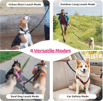 Double Dog Leash - 360°Swivel Tangle Free Splitter Attachment, 2 Dogs Multi-Functional Leashes, Dual Rope for Outdoor Walk Train Small Medium Large Two Pet, Fuchsia